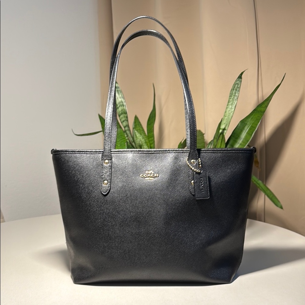 Coach Black Leather Tote with Minimalist Design